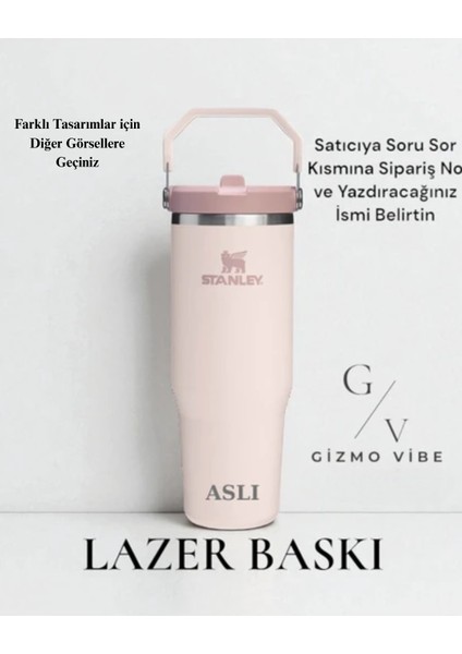 The Iceflow Flip Straw Pipetli Termos 0,89 L Özel Isimli Kişiselleştirilebilir Rose