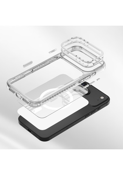 iPhone 17 Air Uyumlu Kılıf M-Safe Şarjlı Metal Kamera Çerçeveli Lenyes CK221 Sert Pc Kapak Şeffaf fiyatları