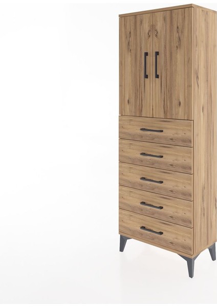 Arges Dolap 2 Raflı 5 Çekmeceli 2 Kapaklı 60X30X163 Çam-Çam modelleri