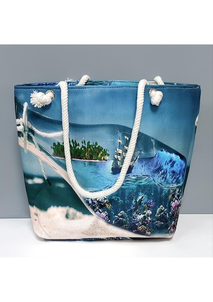 Gemi Desenli Plaj Çantası