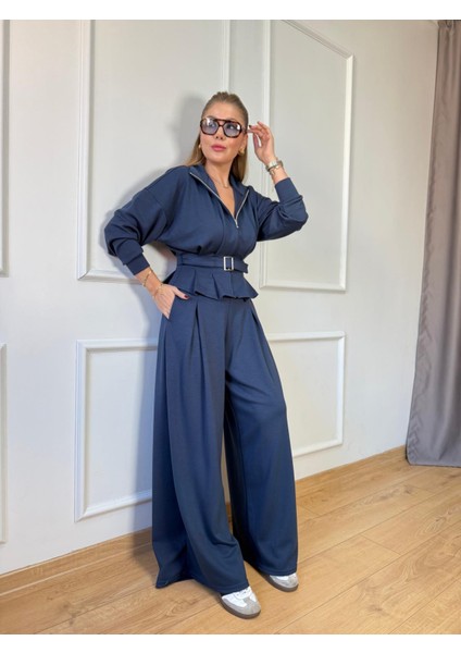 Indigo Pileli Kemerli Modal Takım indirimleri