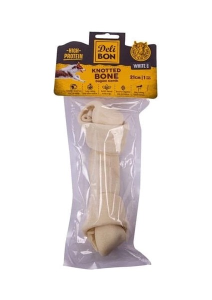 Delibon Deri El Işi Düğüm Doğal Kemik Köpek Ödülü Beyaz 21 cm 1 Adet