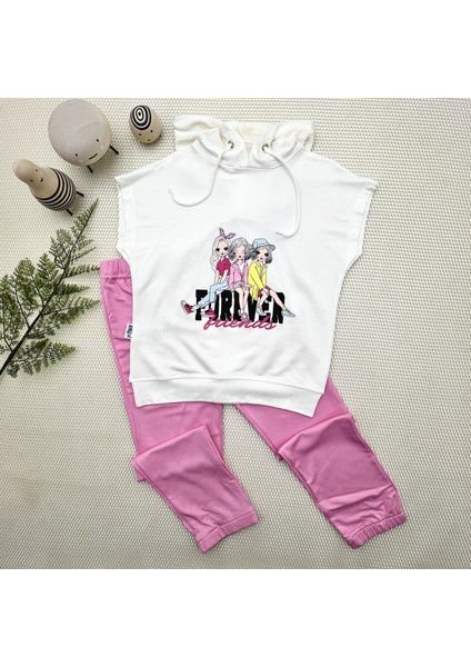 3-4-5 Yaş Forever Cici Kızlar Baskılı Kapşonlu 2li Kız Çocuk Takımı