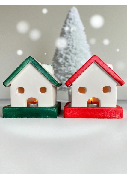 , Yılbaşı 2li Ev Mumluk, Beton Mumluk Seti, Dekoratif Ev, Tütsülük, Yılbaşı Hediyelik7