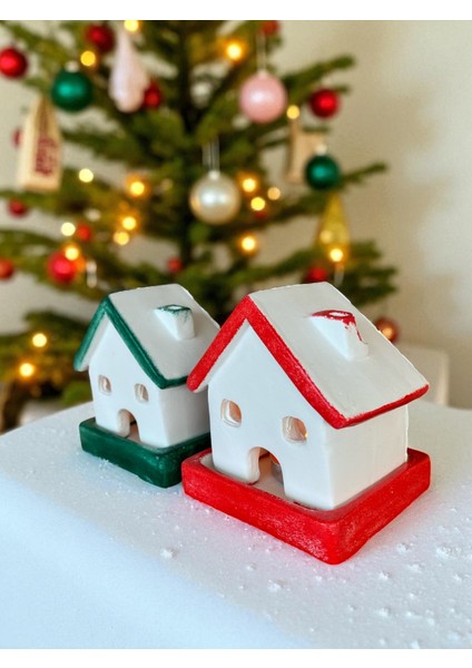 , Yılbaşı 2li Ev Mumluk, Beton Mumluk Seti, Dekoratif Ev, Tütsülük, Yılbaşı Hediyelik7