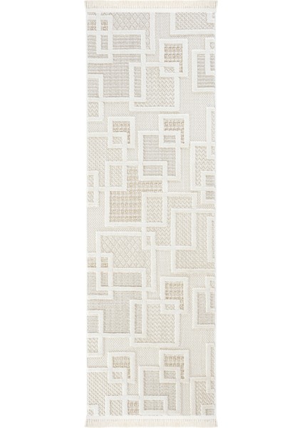 Krem Geometrik Yolluk, Antre ve Hol Koridor Için Şık Halı