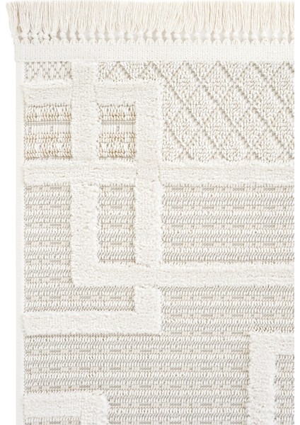 Krem Geometrik Yolluk, Antre ve Hol Koridor Için Şık Halı modelleri