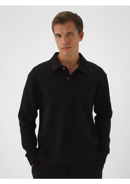 Erkek Siyah Pamuk Dokulu Regular Fit Sweatshirt fiyatları