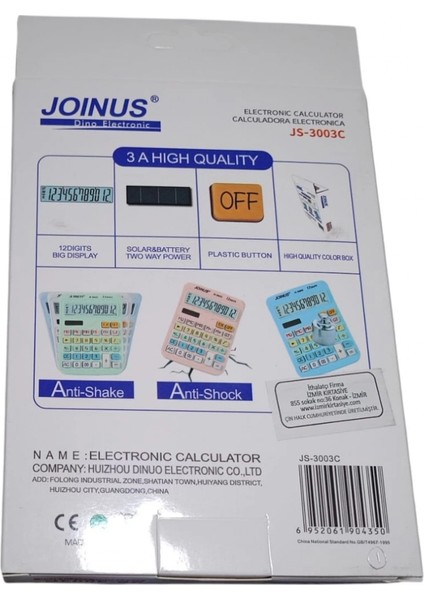 Joınus JS-3003 - 12 Hane Hesap Makinesi ( Pilli / Güneş Enerjili) Buz Mavi / Renkli Tuş Takımı fırsatları