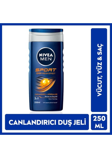 Men Erkek Sport Duş Jeli 250ML, Canlandırıcı, Yenileyici, Mineral, Vücut Saç ve Yüz, Erkek Bakım