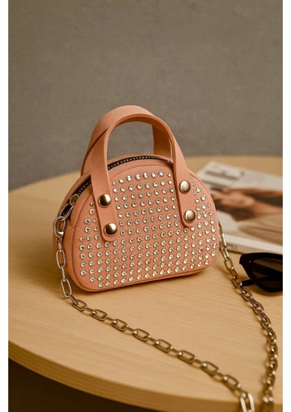 Lüks Mini Elmas Taş Işlemeli El ve Omuz Çantası