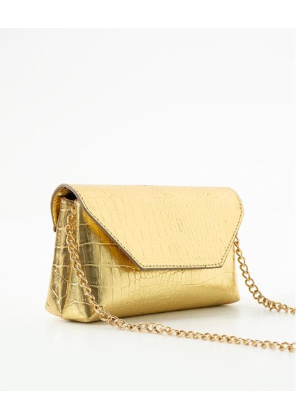 Parlak Timsah Deri Baskılı Özel Tasarım Çapraz Zincir Askılı Çanta