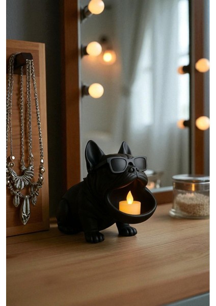 Bulldog Köpek Figürlü 3D Sunumluk Tealight Mumluk , Lokumluk , Takı Organizeri Çok Amaçlı 14 x 12 cm modelleri