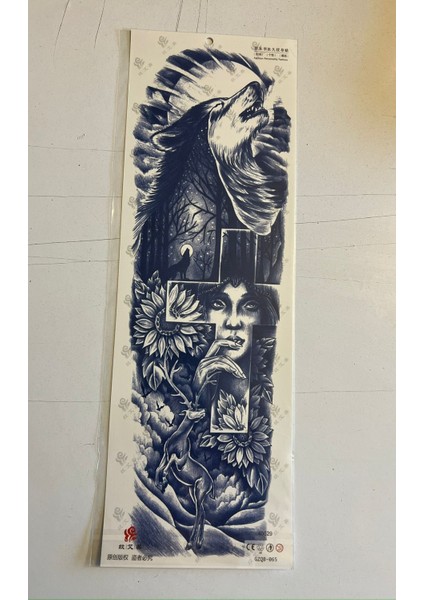 Uluyan Kurt 3 Hafta Kalıcı Tam Kol Bacak Kaplama Yapıştırma Geçici Dövme 46 cm