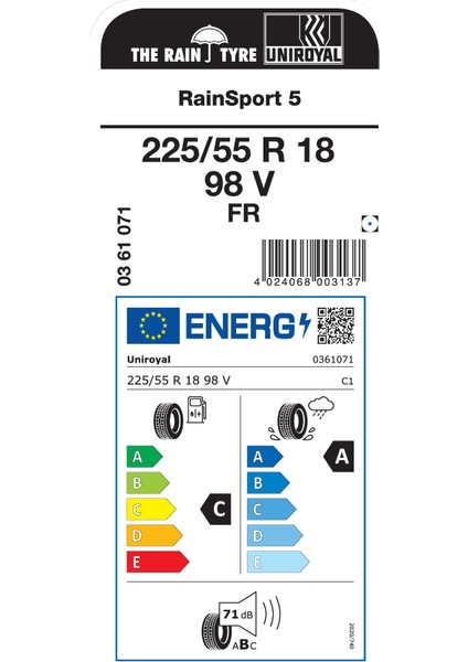 225/55R18 98V Fr Rainsport 5 Oto Yaz Lastigi Üretim YILI:2025 fiyatları