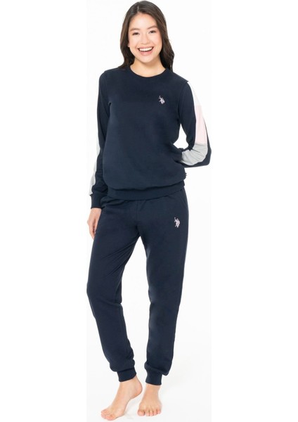 20115 Kadın Lacıvert Yuvarlak Yaka Uzun Kollu Pijama Takımı