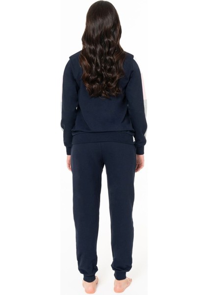 20115 Kadın Lacıvert Yuvarlak Yaka Uzun Kollu Pijama Takımı modelleri