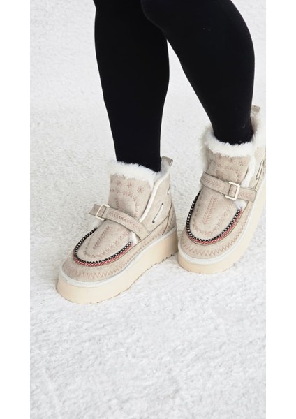 Melinta Kadın Süet Kürklü Dikiş Detaylı Platform Taban Bot fiyatları