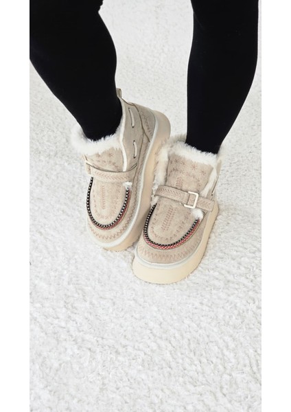 Melinta Kadın Süet Kürklü Dikiş Detaylı Platform Taban Bot modelleri