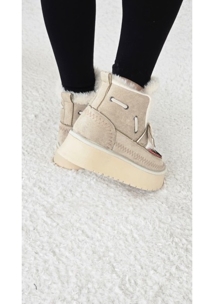 Melinta Kadın Süet Kürklü Dikiş Detaylı Platform Taban Bot fırsatları