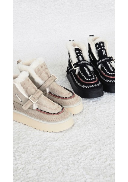 Melinta Kadın Süet Kürklü Dikiş Detaylı Platform Taban Bot indirimleri