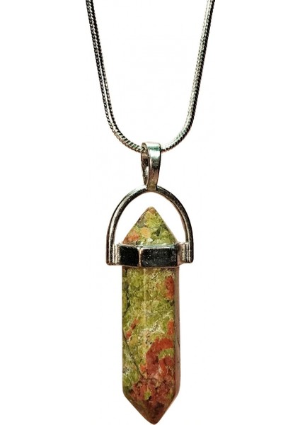 Unakit Doğal Taşı Zincirli El Yapımı Kolye Uç: 3 cm Zincir: 20 cm Kutulu