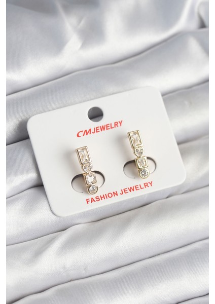 Pirinç Gold Renk Zirkon Taşlı Vintage Kadın Küpe