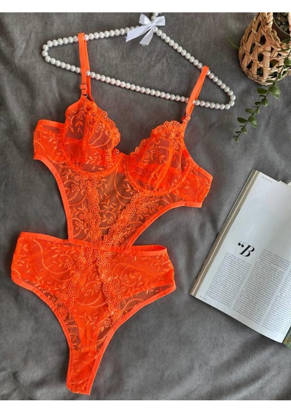 Çiçek Desenli Turuncu Bodysuit