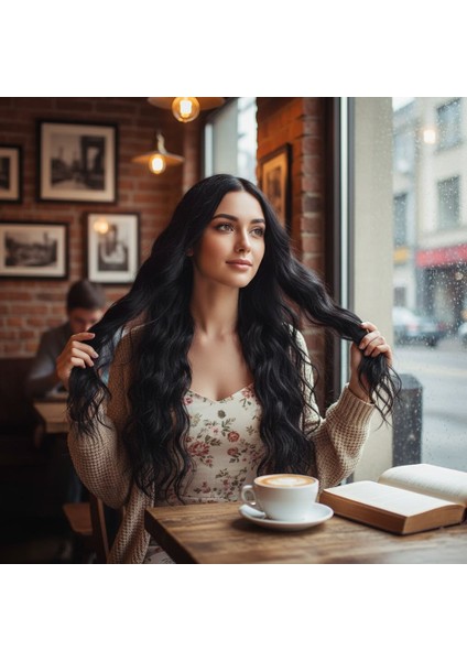 Uzun Su Dalgası Fiber Sentetik Peruk / Koyu Kahve