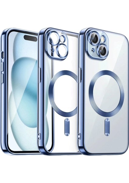 Apple iPhone 13 - 14 Uyumlu Kılıf Magsafe Wirelles Şarj Destekli Parlak Renkli Kenarlı Arkası Şeffaf Silikon