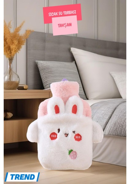 Sevimli Tavşan Figürlü Sıcak Su Torbası – Peluş Eldivenli, 500 ml