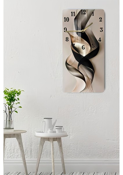 Siyah ve Altın Soyut Desenli Temperli Cam Tablo Saat 30×60 cm Hd Uv Baskı– CUSD227 indirimleri