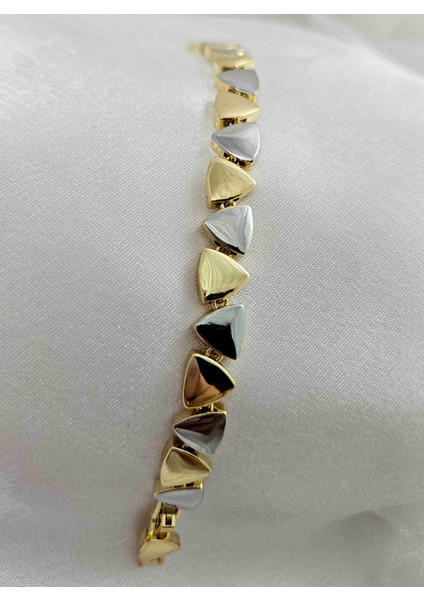 Gold Gümüş Detay Üçgen Çelik Bileklik