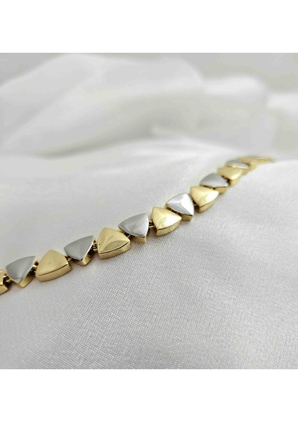 Gold Gümüş Detay Üçgen Çelik Bileklik modelleri