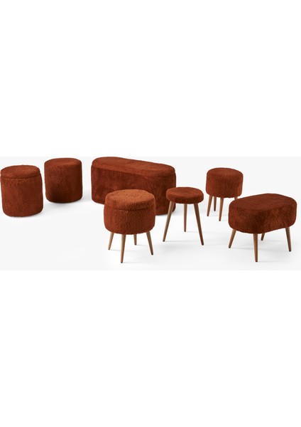 Teddy Bench ve Puff Seti Kiremit Renk