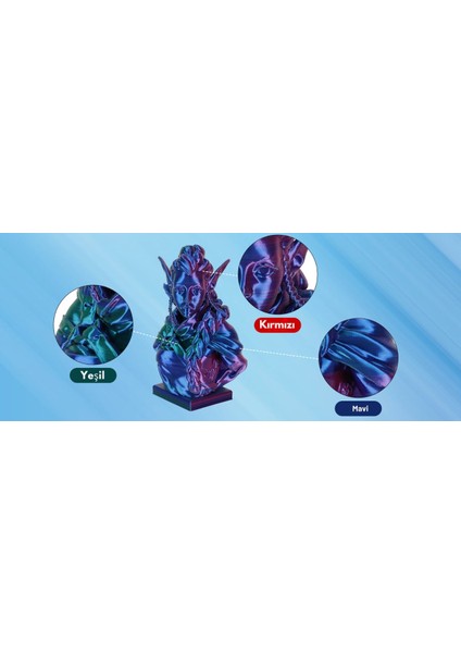 Pla Silk Üç Renk Filament Mavi-Yeşil-Turuncu - 1.75MM - 1kg modelleri