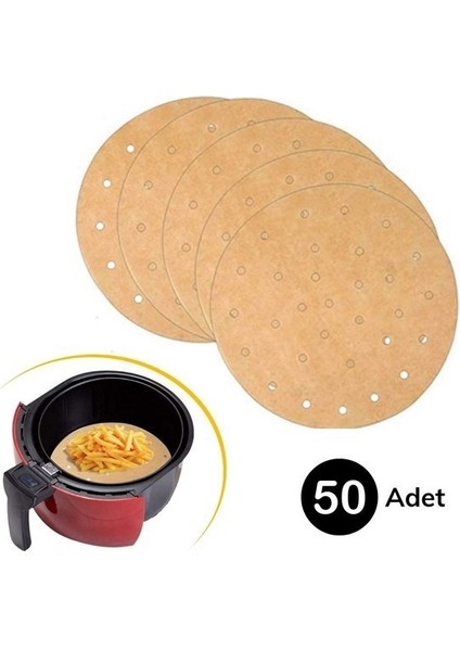 50 Adet Air Fryer Pişirme Kağıdı Tek Kullanımlık Hava Fritöz Yapışmaz Yağlı Kağıt Delikli Model