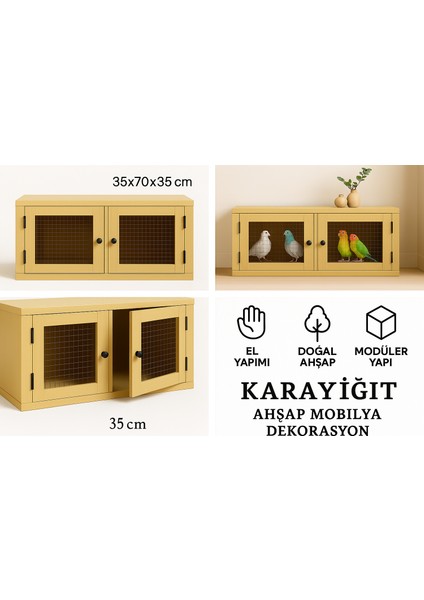 2 Bölmeli Tel Kapaklı Doğal Ahşap Organizer – El Işçiliğiyle Üretilmiş - Rustik Güvercin Kafesi