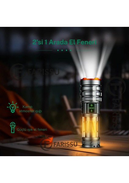 OR-G580: 100W, 5000 Lümen Şarj Edilebilir Çok Fonksiyonlu El Feneri 8800 Mah Powerbank Özellikli indirimleri