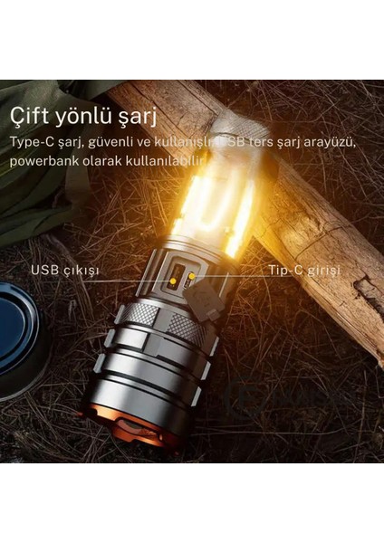 OR-G580: 100W, 5000 Lümen Şarj Edilebilir Çok Fonksiyonlu El Feneri 8800 Mah Powerbank Özellikli