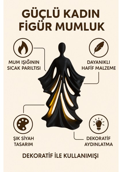 Kadın Figürlü Dekoratif Mumluk , Güç ve Zarafeti Simgeleyen Bohem Tasarım , Reçine , Ev Ofis Dekoru 12 x 12 cm