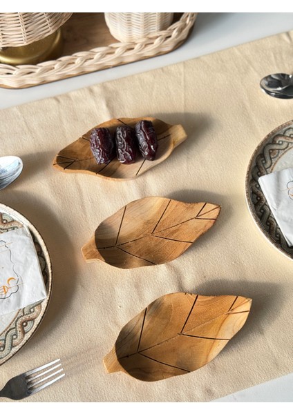 3'lü Bohem Dekoratif Ahşap Yaprak Model Düzenleyici Sunumluk