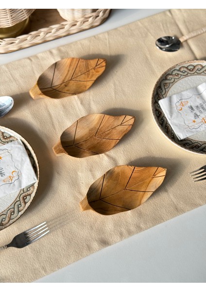 3'lü Bohem Dekoratif Ahşap Yaprak Model Düzenleyici Sunumluk