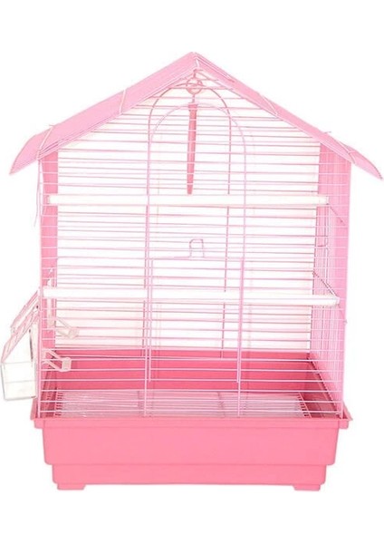 Dayang Iki Kapılı Çatılı Muhabbet Kuşu Kafesi Pembe 35X28X46 cm