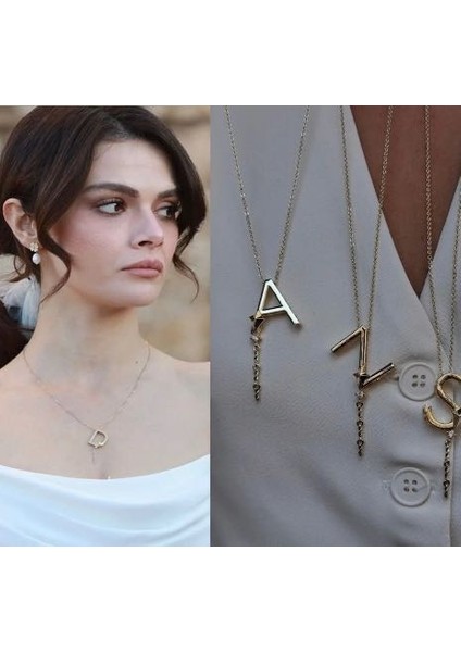 Alya Uzak Şehir Harf Kolye Çelik Zincir Model Çelik kolye