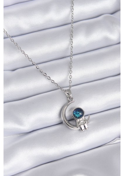 316L Çelik Galaksi Astronot Model Kadın Kolye - 45 cm Zincir Uzunluğu