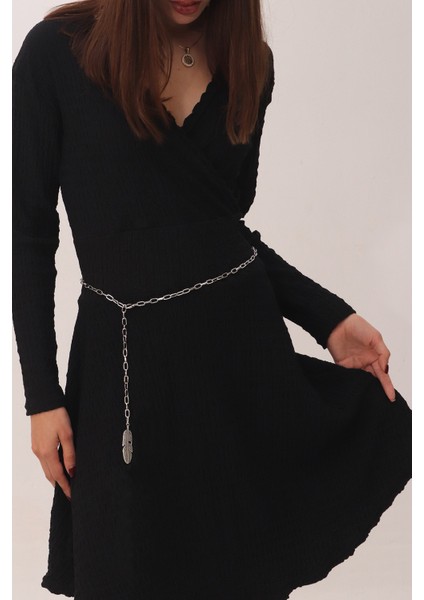 Pınkmark Kadın Gümüş Kartal Tüyü Ayarlanabilir Zincir Kemer PMKM25797