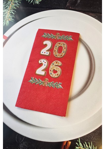 2026 Kurabiye Adam Gingerbread Tasarım Baskılı Kırmızı Yılbaşı Peçetesi 12LI Kırmızı Peçete fiyatları