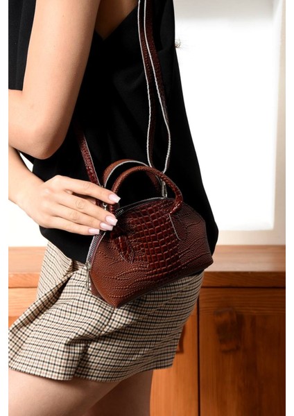 Lüks Mini Iguana Deri Baskılı El ve Omuz Çantası modelleri