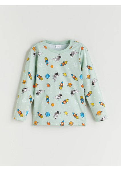 Yeni Sezon Bisiklet Yaka Baskılı Erkek Çocuk Pijama Üst